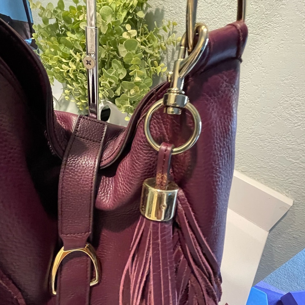 G.I.L.I. Burgundy Leather Hobo Handbag With Fringes - Picture 3 of 15